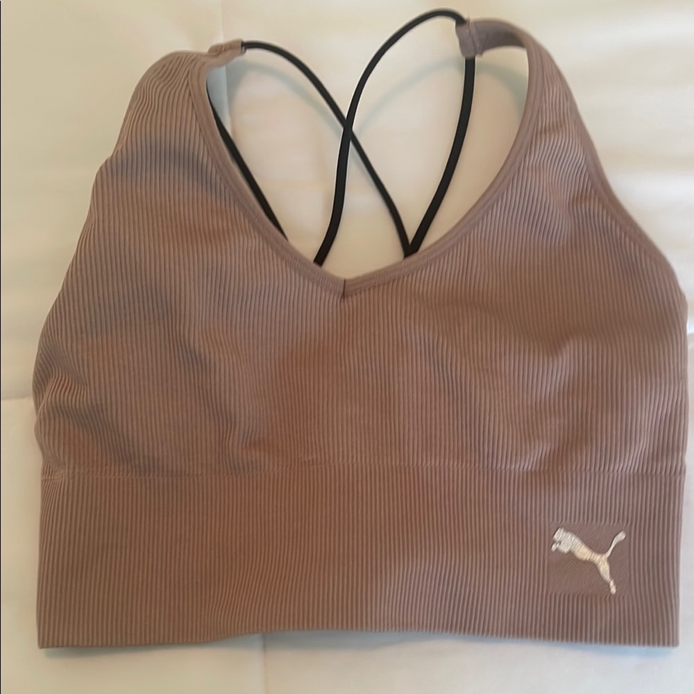 Puma - beige Sports Bra with black back Elastic Bands